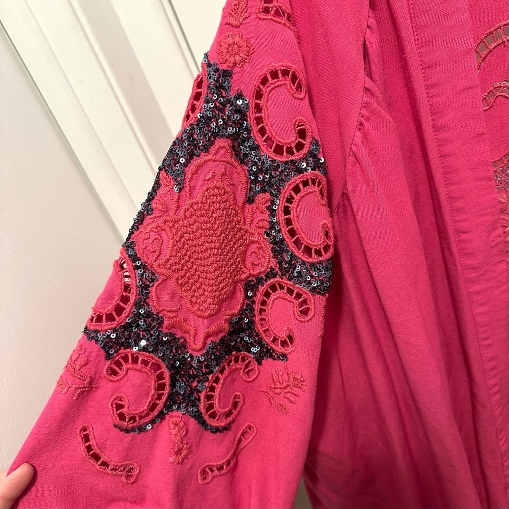 Orfeonegro Studio Oversized Sequin Embroidered Open Cardigan Top Pink XXL - Picture 3 of 9